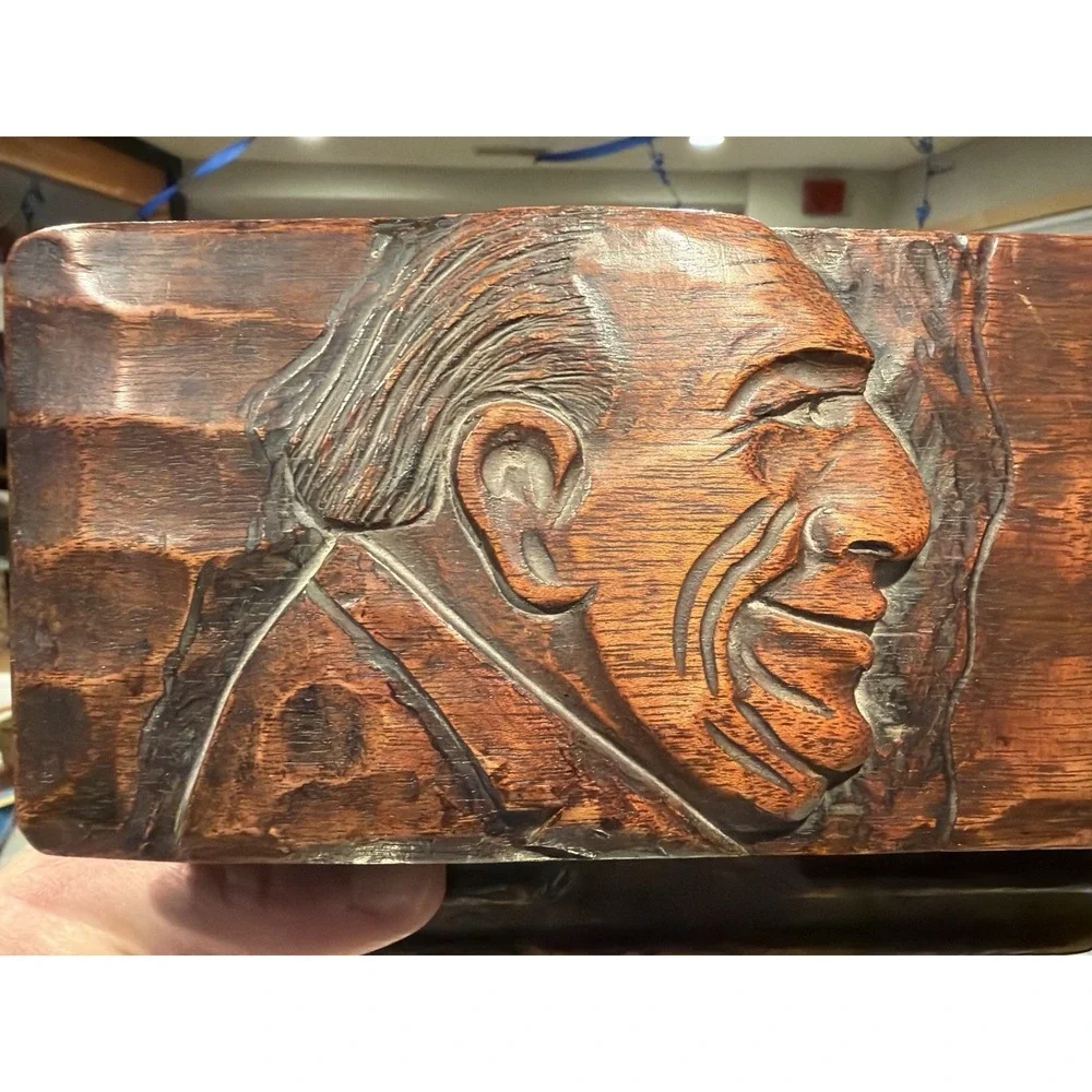 Antique‎ Folk Art Hand Carved Figural Inkwell Stand Late 1800s Wooden